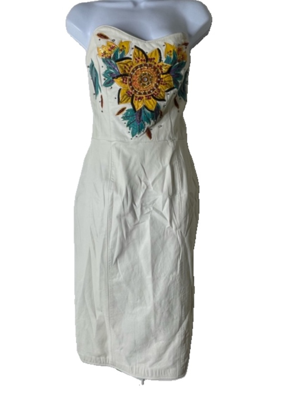 Vintage 1980s EREZ Leather Snakeskin Patchwork Sunflower Dress Size 6